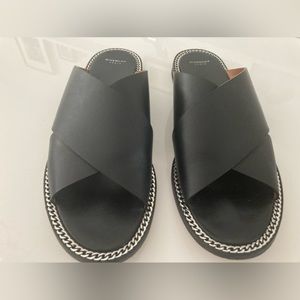 Givenchy criss cross black leather chain link accent slides